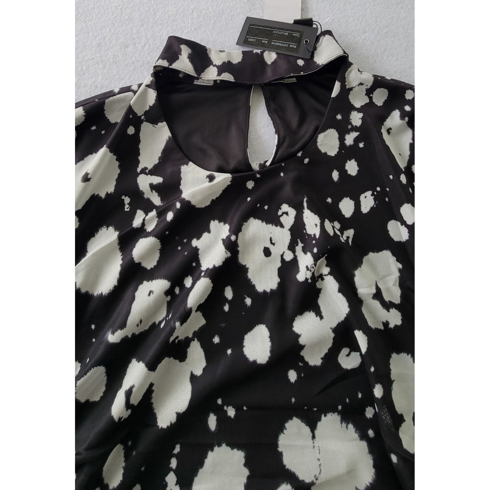 Womens Top-CABLE & GAUGE-black/white pattern stretch knit 3/4 Size L - Picture 3 of 13